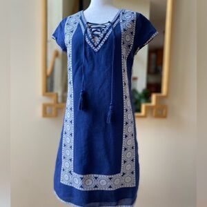 Vineyard Vines Navy Blue Linen/cotton Eyelet Lace Trim Tassel Dress sz 2 Small